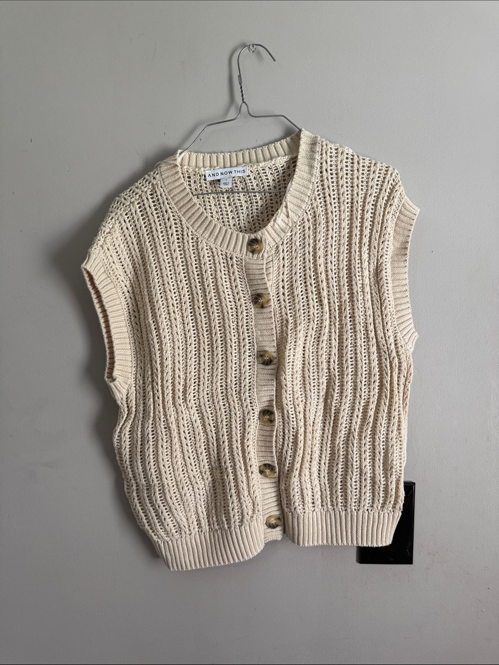 & Other Stories Cream Open-Knit Button Front Vest